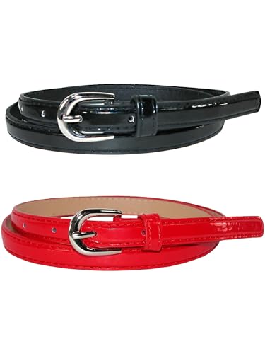 CTM Women's Skinny 1/2 Inch Dress Belt (Pack of 2 Colors)2