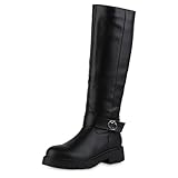 biker boots damen schwarz 42  VAN HILL Damen Bikerstiefel Blockabsatz Profilsohle Trendy Schuhe 216451 Schwarz 40