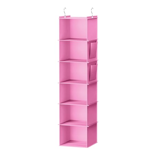 YOUDENOVA Hanging Closet Organizer and Storage, 6-Shelf Closet Hanging Storage Shelves, Light Pink
