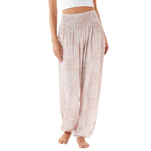 Image of Lotus and Luna Women's Harem Pants Thai Pants for Beach & Lounge High Waisted Flowy Boho Pants Genie Pants Yoga Pants