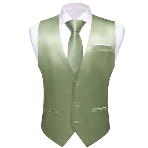 Image of Barry.Wang Vest for Men Business /Leisure Dress Suit Vests V-neck 2 Pockets Wedding Party Tuxedo Satin Waistcoat