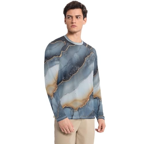 Marble Navy Blue Beige UPF 50+ Long Sleeve Sun Shirt Comfortable Comfort Men's Sun Shirt Long Sleeve Water Fishing3