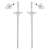 FRESHME Renaissance Sword Hair Sticks - 2 Pcs Sliver Sword Hair Pins with Dragon Pendant Renaissance Accessories Viking Costume Women Men Renfaire Medieval Hair Styling Accessories
