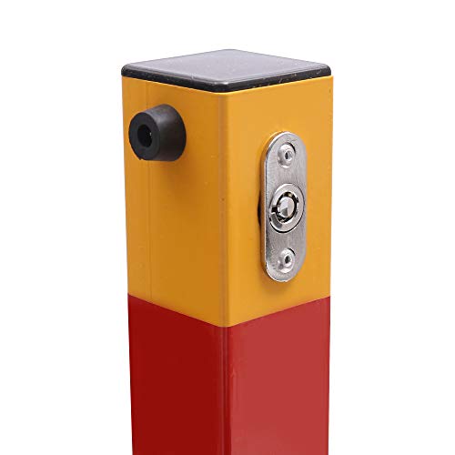 KATSU Parkplatzsperre Poller Parkpfosten für Autoparkplätze abschließbarer herunterklappbarer Parkplatz-Sperrpoller, Privater Parkplatz, gelbe und rote, Oberes Schloss, 60cm Höhe