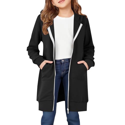 Girls Zip Up Hoodie Casual Long Sleeve Jacket Fleece Long Zip Up Sweatshirt Lightweight Sweatshirt with Pockets