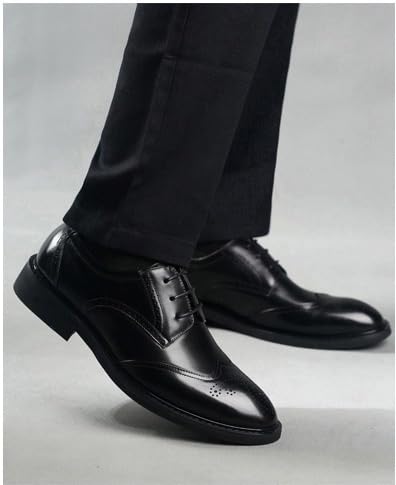 Mens Brogue Oxford Leather Dress Shoes British Style Business Casual Pointed Toe Lace-Up Wedding Formal Footwear(Black,6)4