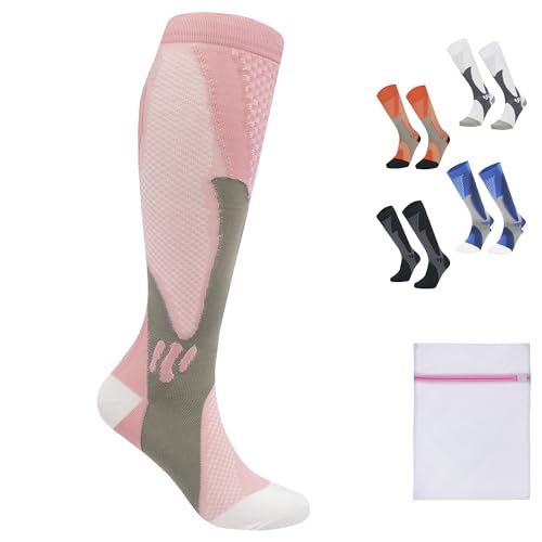 360 RELIEF Copper Compression Socks - Women & Men Graduated Athletic Fit for Running, Nurses, Shin Splint, Flight Travel, Maternity, Pregnancy | S/M, Pink with Mesh Laundry Bag