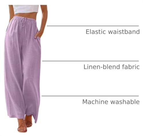 Image of LILLUSORY Women's Linen Summer Palazzo Pants Flowy Wide Leg Beach Pants with Pockets