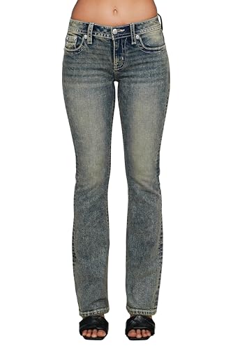 Miss Me Women's Mid-Rise Lumina Winged Cross Embellished Pockets Bootcut Jeans2