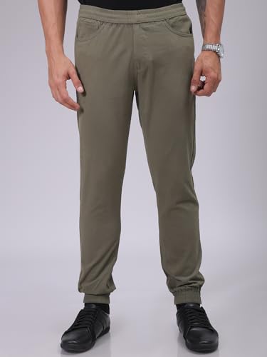 Image of The Indian Garage Co Men Slim Fit Solid Mid-Rise Joggers
