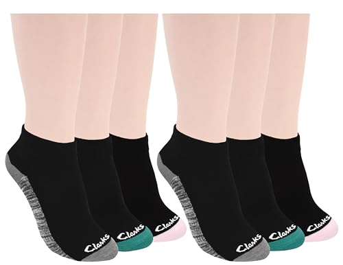 Clarks Women's Half Cushion Low Cut Socks 6 Pair, Black, Women's 4-10 Shoe