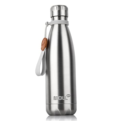 Mollcity 17 oz Stainless Steel Water Bottle-Insulated Water Bottle-Sports Water Bottle for School Double Walled Vacuum Cola Shape-Leak Proof Sport Water Bottle(SS)