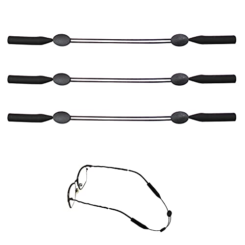 SRJQXH 3 Pièces Ajustable Cordons à Lunettes, Elasticité Sangles de Lunettes en Silicone, Noir Porte Lunettes Antidérapant, Sangles de Lunettes de Sport Adaptées pour Hommes, Enfants et Femmes Cover