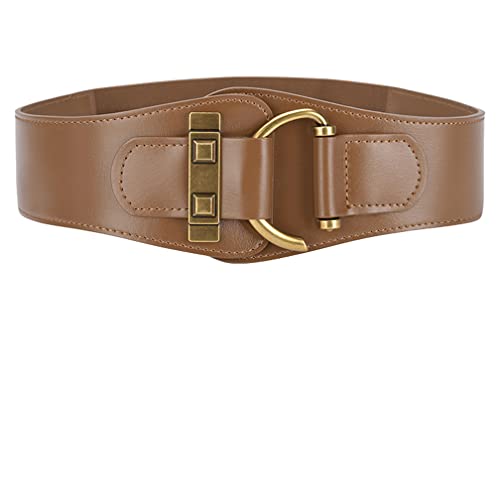 Women Genuine Leather Elastic Belts for Dress, Vintage Wide Stretchy Corset Cinch Belt Elegant Waistband