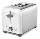 BELLA 2 Slice Toaster, Quick & Even Results Every Time, Wide Slots Fit Any Size Bread Like Bagels or Texas Toast, Drop-Down Crumb Tray for Easy Clean Up, Stainless Steel and White