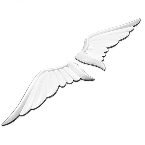 Image of Wings Metal car Emblem car Stickers Metal 3D -Angel Wings-Decorative Stickers Fan car Rear Logo Side Logo (White)