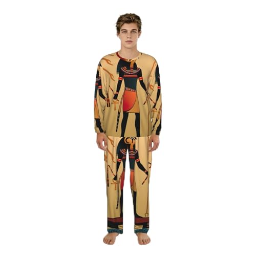 Pyjama long homme motif égyptien coton doux du S au 3XL