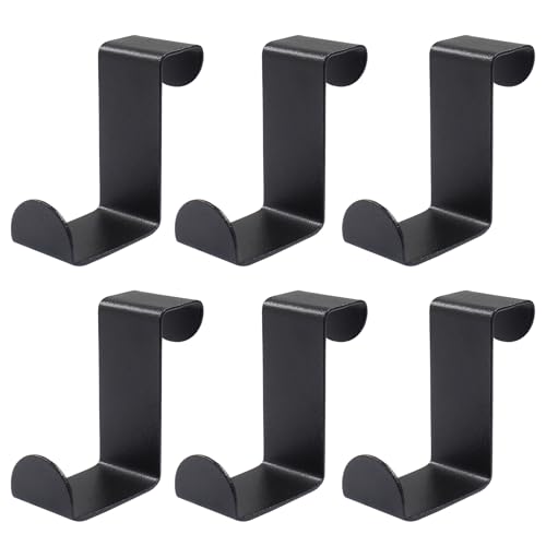 Hordion 6 Pcs Over The Door Hooks Z-Shaped Hanging Hooks, Dual Head Cabinet Towel Hooks Stainless Steel Door Hangers Hooks for Kitchen Bathroom Bedroom, Black