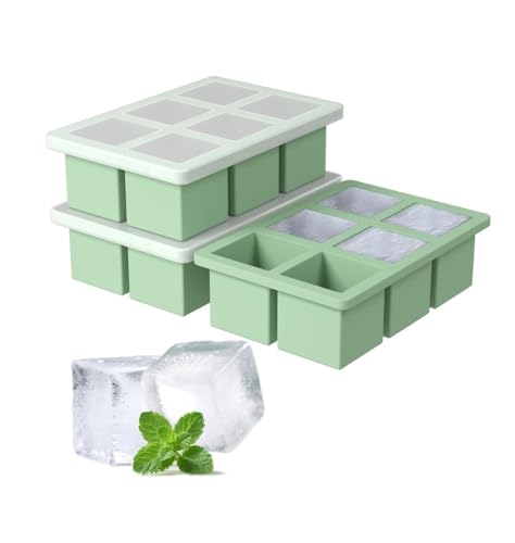 Image of Ice Cube Molds with Lid,Big Silicone Ice Cube Tray for Whiskey,2Inch Square Ice Cube Tray,Easy-Release Ice Mold,Giant Ice Cubes for Bourbon Cocktail (1, Green)