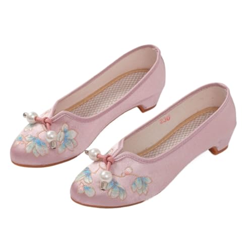Chaussures de ballet fleurs brodées avec bout rond confort style Hanfu