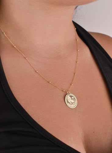 Collier pendentif lion en argent plaqué or, bijou médaille gravée 24 mm - 3