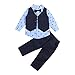 Frecoccialo 4 Pezzi Abiti Blu Scuro Set di Vestiti da Bambino Gentile Set Abito Top Camicia+ Gilet +Cravatta+Pantaloni Abbigliamento Ragazzo Costume Formale per Matrimonio (A-Blu, 2-3 Anni)