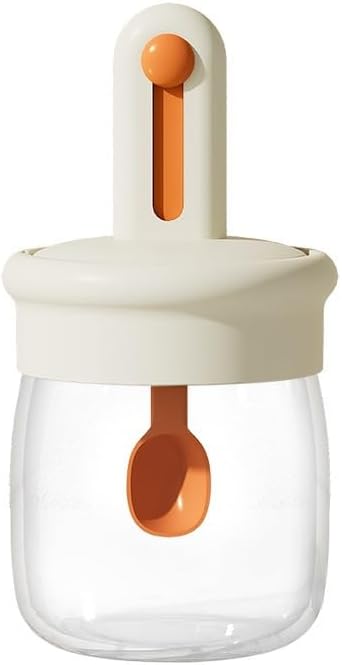 Glass Telescopic Sauce Container with Spoon Lid Integrated Storage Box for Household Use