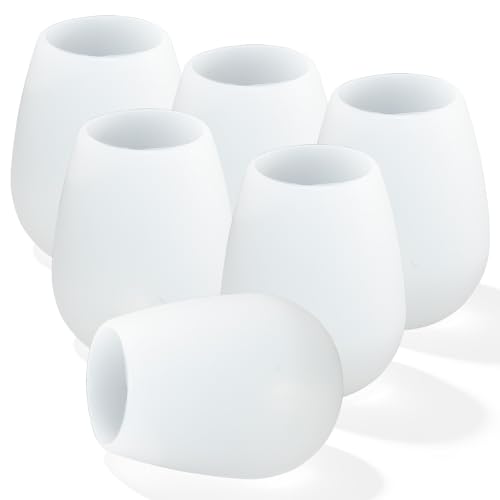 DEWEL Lot de 6 verres à vin en silicone incassables 360 g - Passe au lave-vaisselle - Incassables - Pour voyage, camping, pique-nique et barbecue(Blanc)