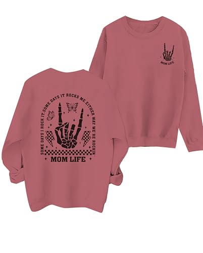 Mama Sweatshirts Mom Life Crewneck Sweatshirts Funny Mama Halloween Skeleton Rocker Graphic Sweatshirts Pullover Top