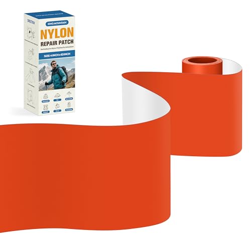 KING MOUNTAIN Self Adhesive Nylon Fabric Repair Tape, 4×63 Inches, Quick Down Jacket Repair Patch, Waterproof Outdoor Gear Patch Kit for Tent,Backpacks,Umbrella, Gloves, Sleeping Bag (Orange)