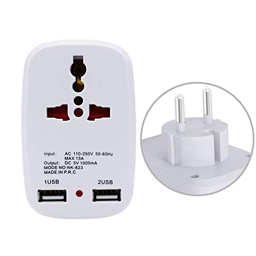 LURICO 2 USB Travel Power Adapter Charging Port Universal Charger Travel Adapter for European Outlets - Type E, Type F - Europe Plug Adapter Works in Germany, France, Europe, Russia & More