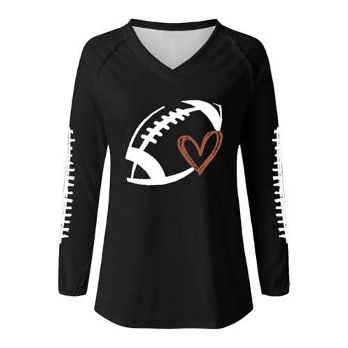 Football Shirts for Women 2025 Plus Size Print Graphic Fall Sweatshirts Casual V Neck Long Sleeve Pullover Cute Tops3