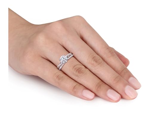1.50 Carat (ctw) Synthetic Moissanite Bridal Ring Engagement Wedding Set in Sterling Silver2