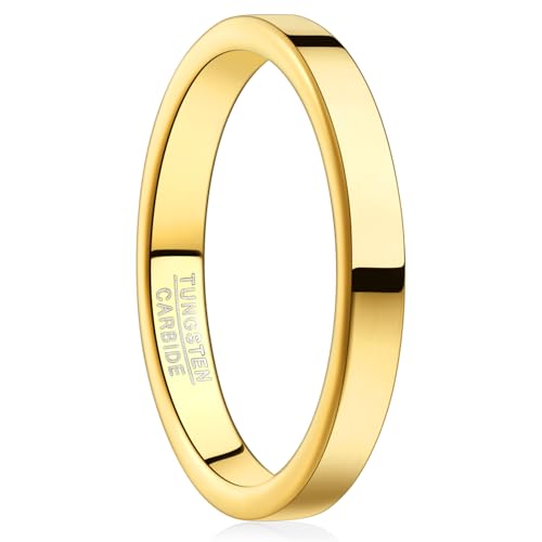 Vakki Tungsten Wedding Rings for Women Silver/Gold/Rose Gold/Black 3mm Flat Comfort Fit Stackable Band Ring, High-polished finish & Non Tarnish2