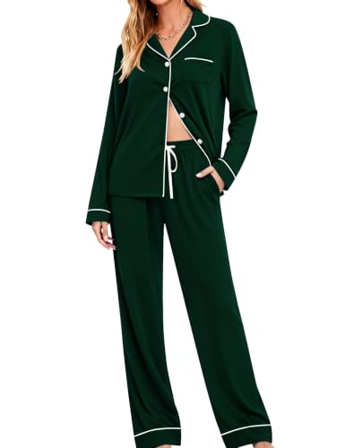 Image of SWOMOG Womens Pajamas Set Long Sleeve Sleepwear Button Down Nightwear Soft Cotton Pj Lounge Sets
