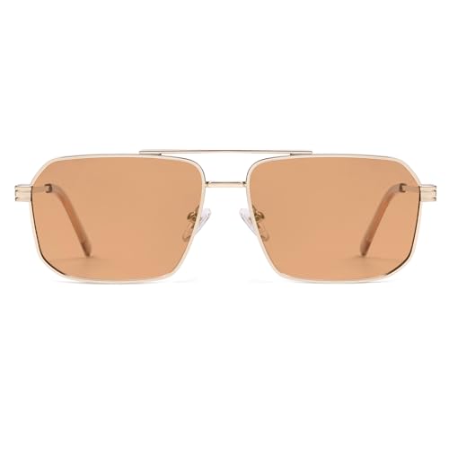 Image of SOJOS Retro Polarized Square Sunglasses for Women Men Vintage Large Double Bridge UV Protection Metal Sun Glasses SJ1246