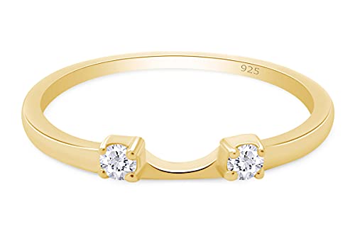 AFFY 0.12 Carat Round White Cubic Zirconia Two Stone Enhancer Guard Ring 14K Gold Over Sterling Silver2