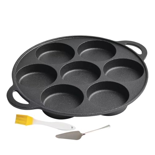 7 Hole Cast Iron Pancake Pan - Nonstick Egg Frying Pan, Breakfast Griddle Tool | Multi Section Cooking Skillet, Durable Iron Mol