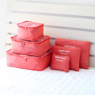トラベルポーチ 6点セット 旅行収納ポーチ アレンジケース 軽量 防水 大容量 旅行 出張 整理 衣類収納ケース 旅行バッグ バッグ トラベル ポーチ (レッド)