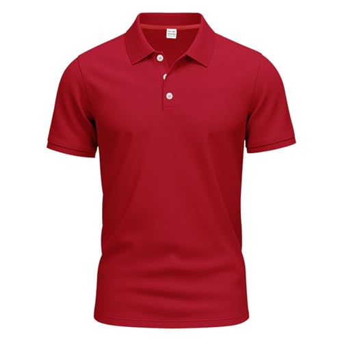 Tobysper Polo de manga corta para hombre, camiseta de verano, polo de golf, transpirable, camiseta deportiva básica, rojo, L