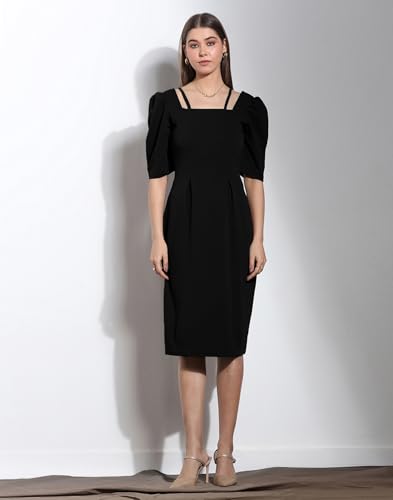 Image of Selvia Brown Puff Sleeve Square Neck Bodycon Dress