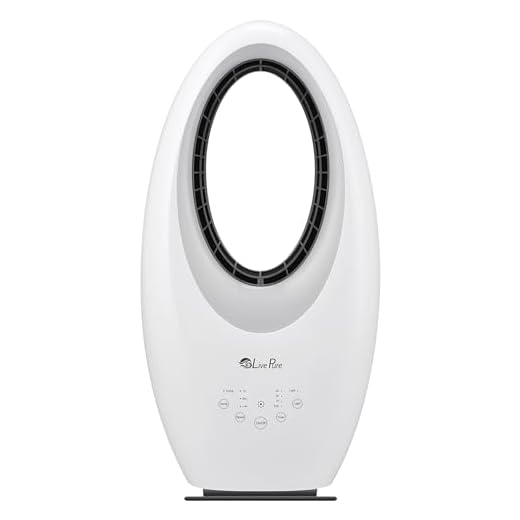 LivePure LP1500FAN Oscillating Bladeless Vortex Whole Room Fan with Remote, Sleep Timer, Accent Light, Pearl White