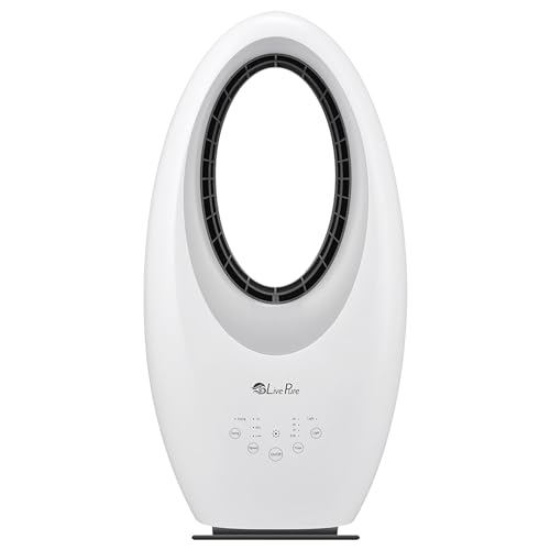 LivePure Ventilador oscilante sin aspas con filtro y bandeja de aroma. Ajuste de 3 velocidades, control táctil, ventilador de refrigeración silencioso. Ventilador de pie para dormitorio