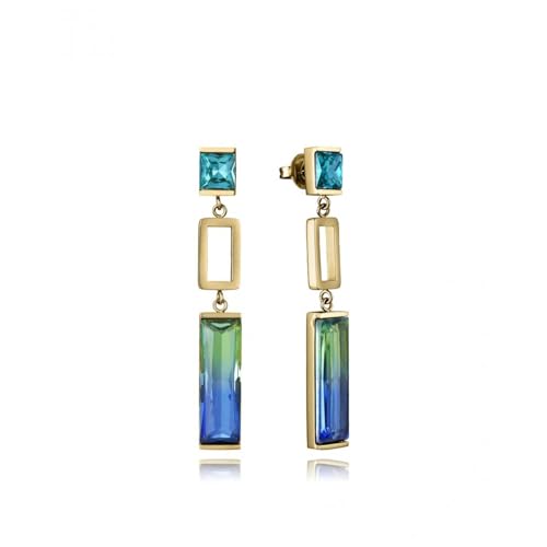 VICEROY Pendientes de mujer de acero Ip dorado con cristales verde y azules colgante 14324E01012