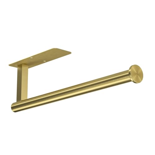 Image of ASTOFLI Paper Towel Holder Under Cabinet No Drilling, Self Adhesive Paper Towel Holder Wall Mount for Kitchen Rack, Under Counter Napin Holder No Drill, RV, 304 Stainless Steel, Gold Brass