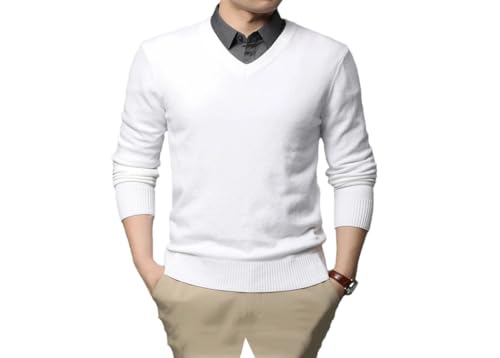 Men V Neck Knit Pullover Autumn-Winter Soft Business Casual Bottoming Sweater