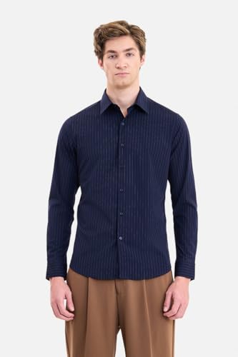 Image of SNITCH Luxe Men Formal Shirt | Slim Fit Full Sleeve Spread Collar Pinstripe Design | Breathable Viscose Blend & Stretch Fabric for Office Wear & Business Meetings