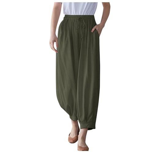 Women Linen Boho Cropped Harem Pants Summer Casual Loose High Waist Lounge Harem Pant Beach Travel Vacation Outfits
