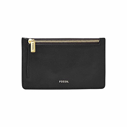 Fossil Women's Logan Leather Wallet Slim Minimalist Zip Card Case with Keychain, Black (Model: SL7925001)