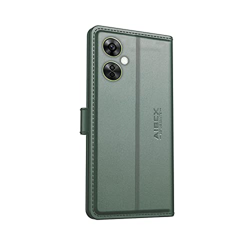 Image of AIBEX Compatible with OnePlus Nord CE 3 Lite 5G Flip Cover Leather Finish | Inside TPU with Card Pockets | Wallet Stand | Complete Protection Flip Case Green